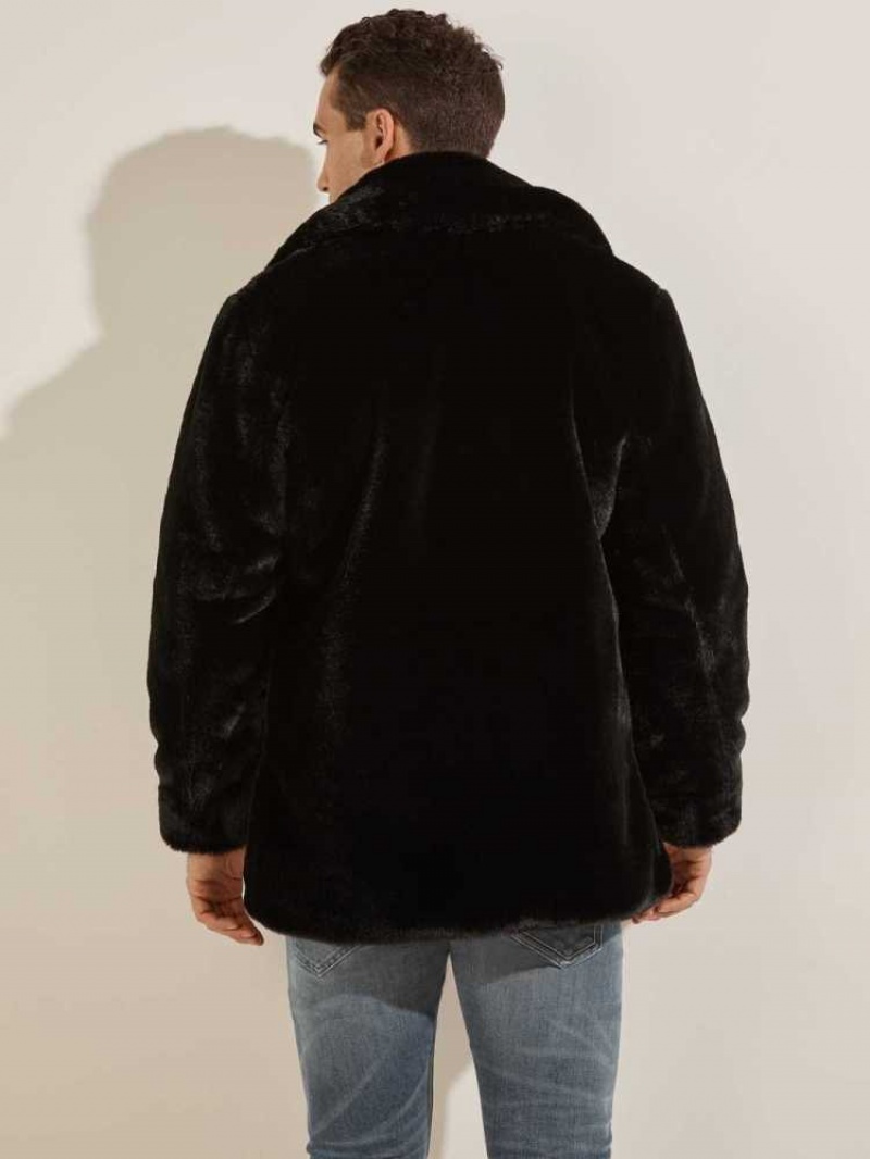 Men's Guess Faux-Fur Coats Black | 5430-RXKAT