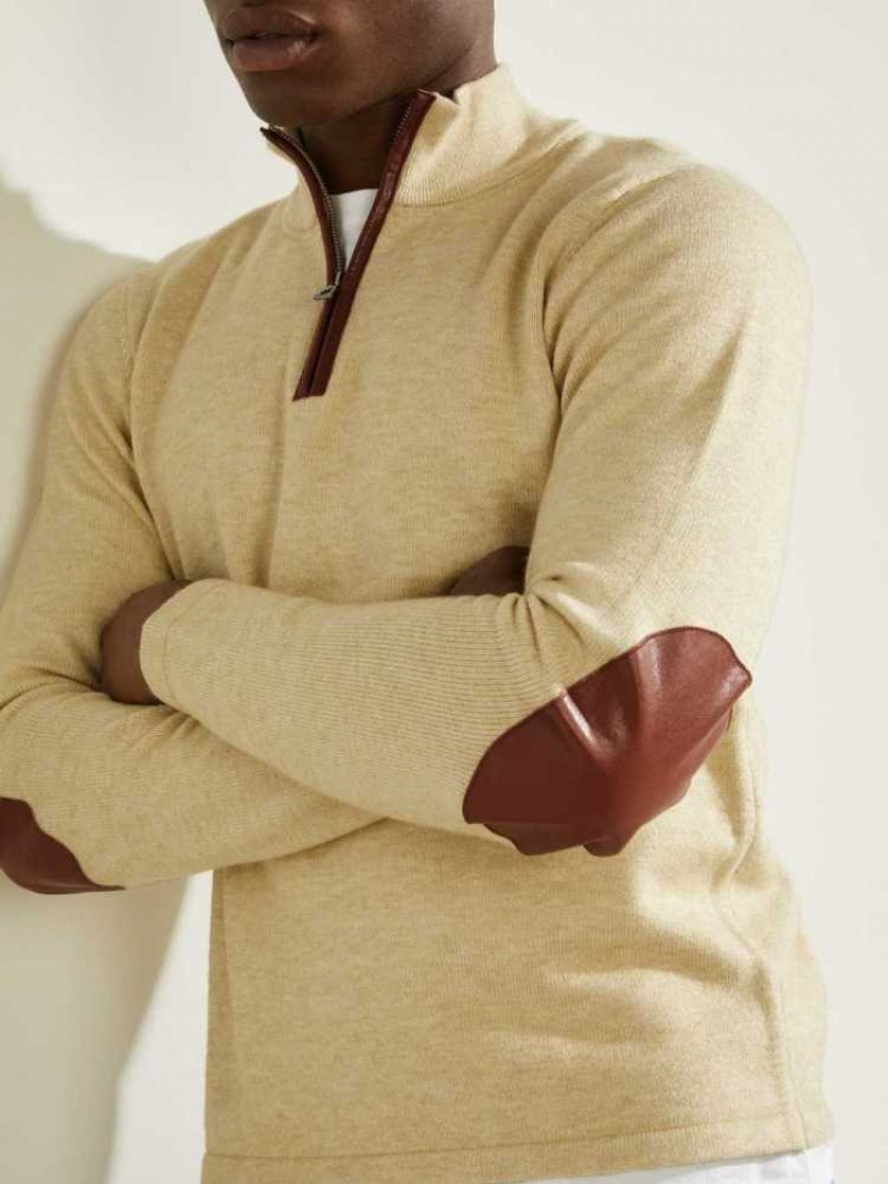 Men's Guess Faux-Leather Trim Zip Sweaters Blue Orange Multicolor | 9407-JQMLF