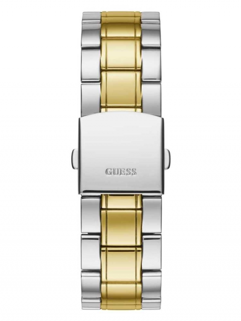 Men's Guess Green Two-Tone Multifunction Watches Silver | 5064-VZOLD