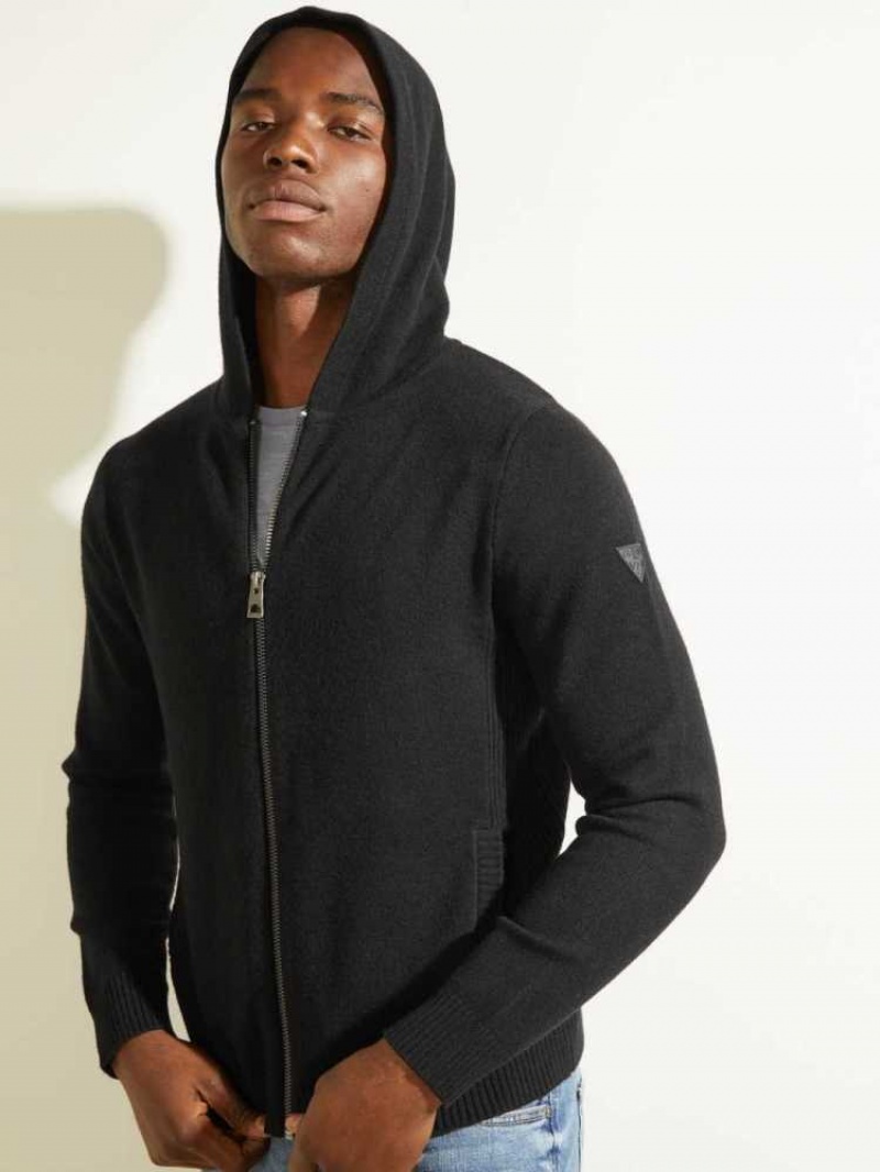 Men's Guess Liam Zip-Up Hoodies Black | 2763-LTPOU