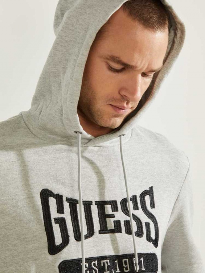 Men's Guess Logo Active Hoodies Light Grey | 8564-WRKBC