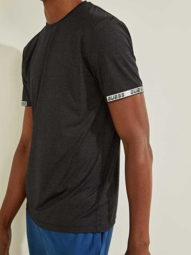 Men's Guess Logo Sleeve T-Shirts Black | 4176-XFZCH