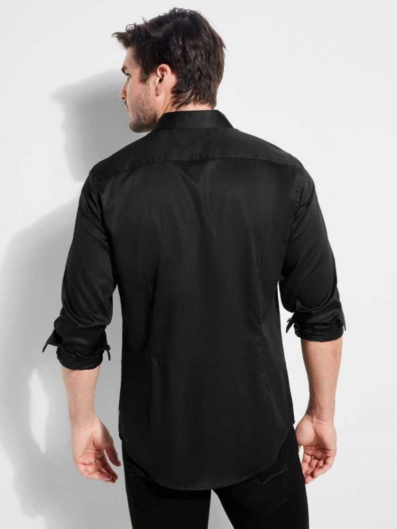 Men's Guess Luxe Stretch Shirts Black | 7960-NWKYG