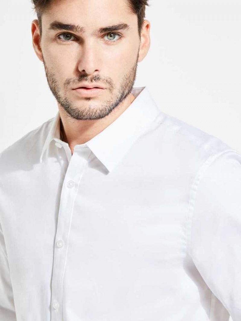 Men's Guess Luxe Stretch Shirts White | 3045-ZMKBN