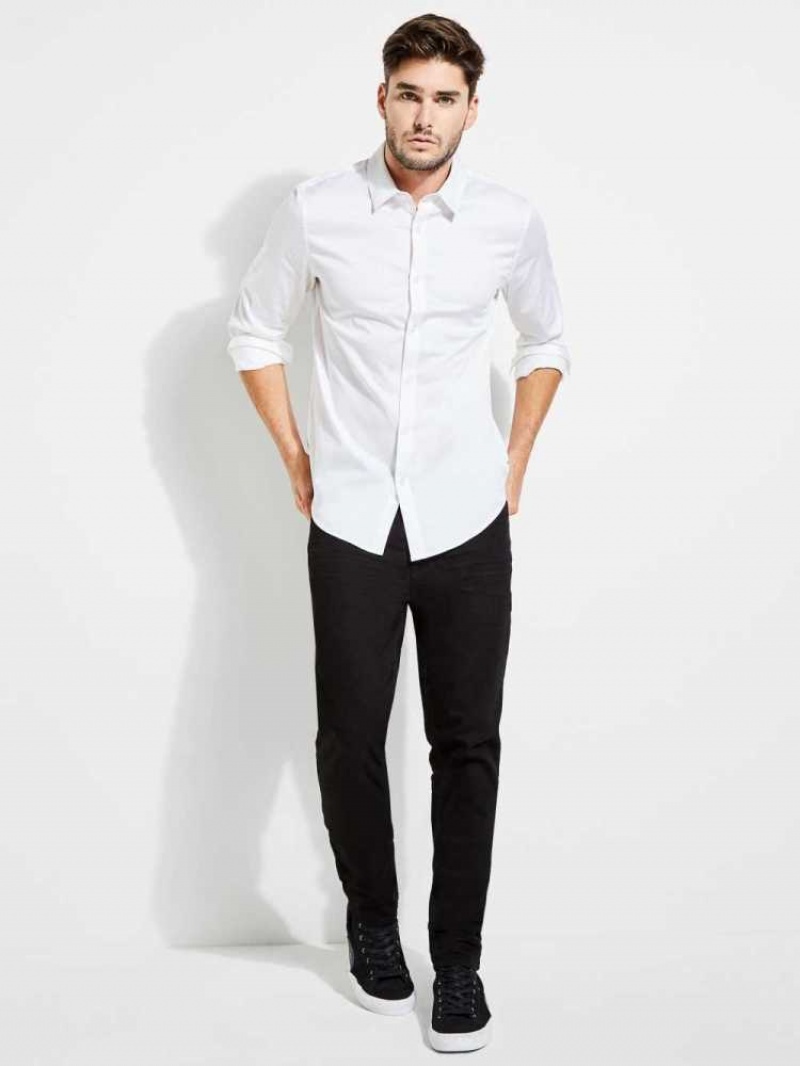 Men's Guess Luxe Stretch Shirts White | 3045-ZMKBN