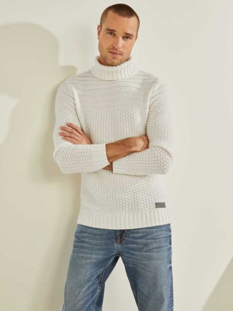 Men\'s Guess Lynton Ski Turtleneck Sweaters White | 4267-GKNOZ
