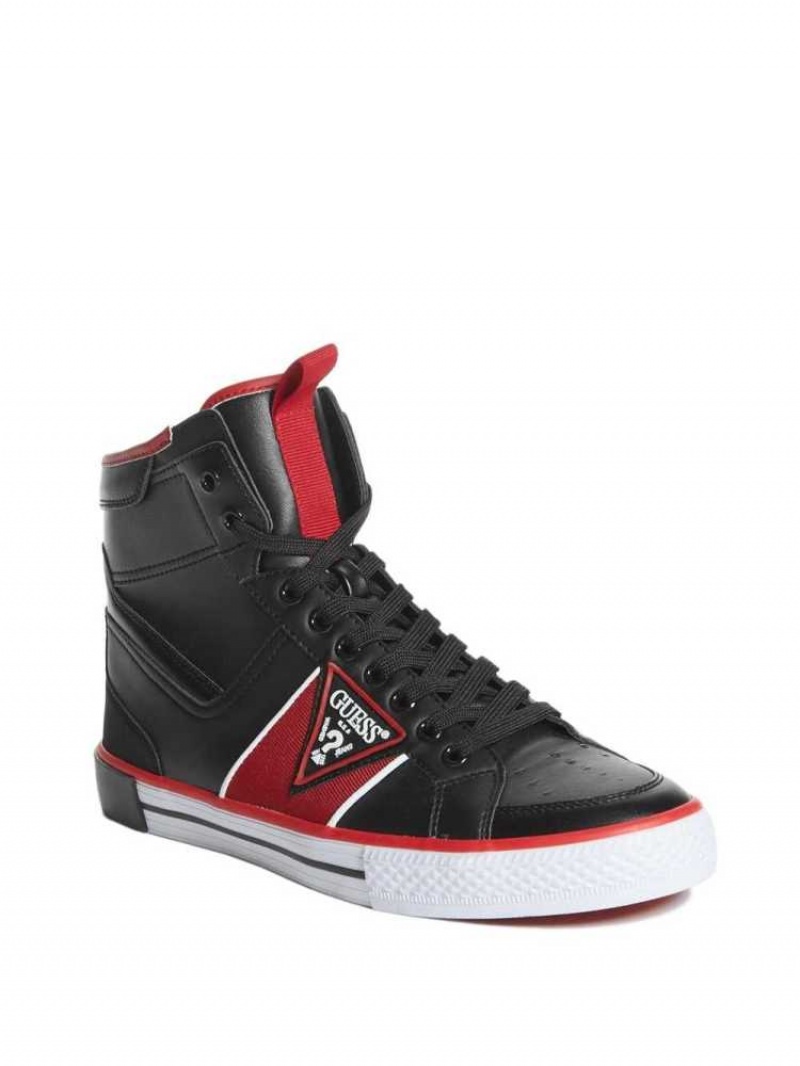 Men\'s Guess Maeno Triangle Logo High-Top Sneakers Black | 3587-ZSXHR