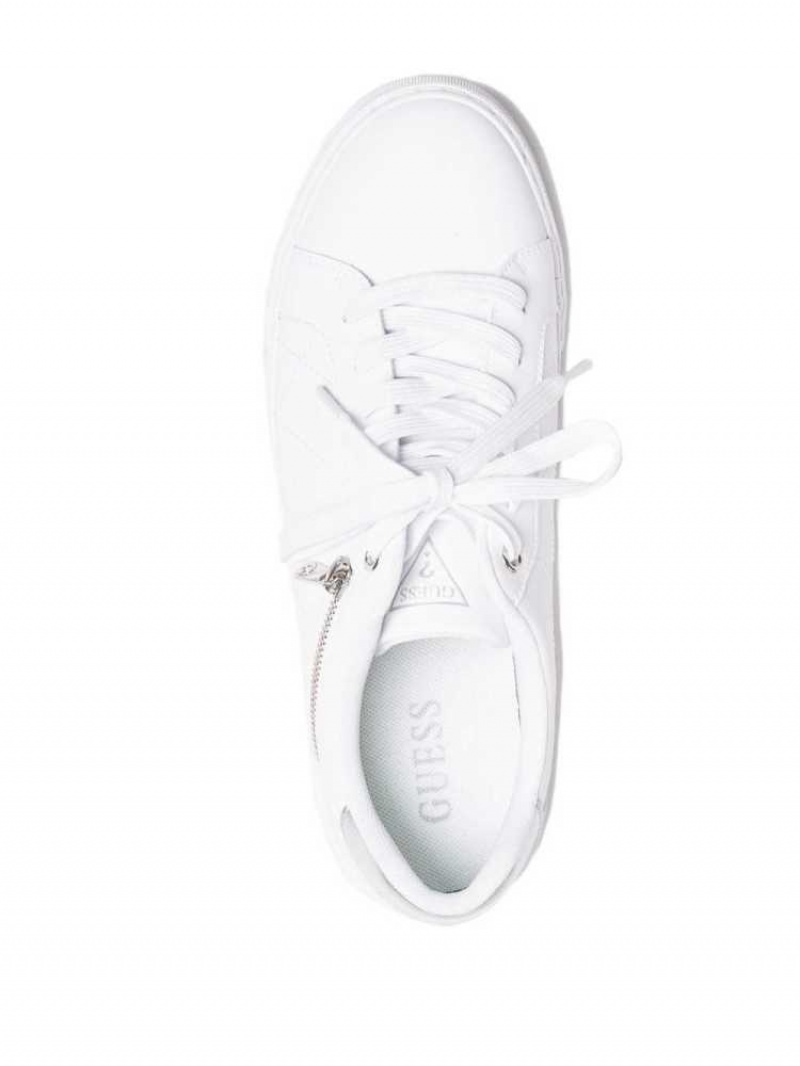 Men's Guess Myran Zip Low-Top Sneakers White | 9564-EYZRD