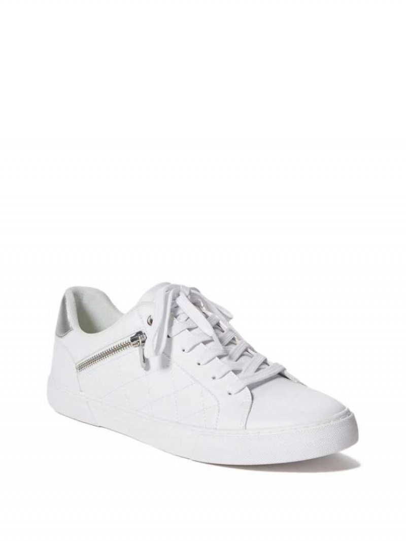 Men\'s Guess Myran Zip Low-Top Sneakers White | 9564-EYZRD