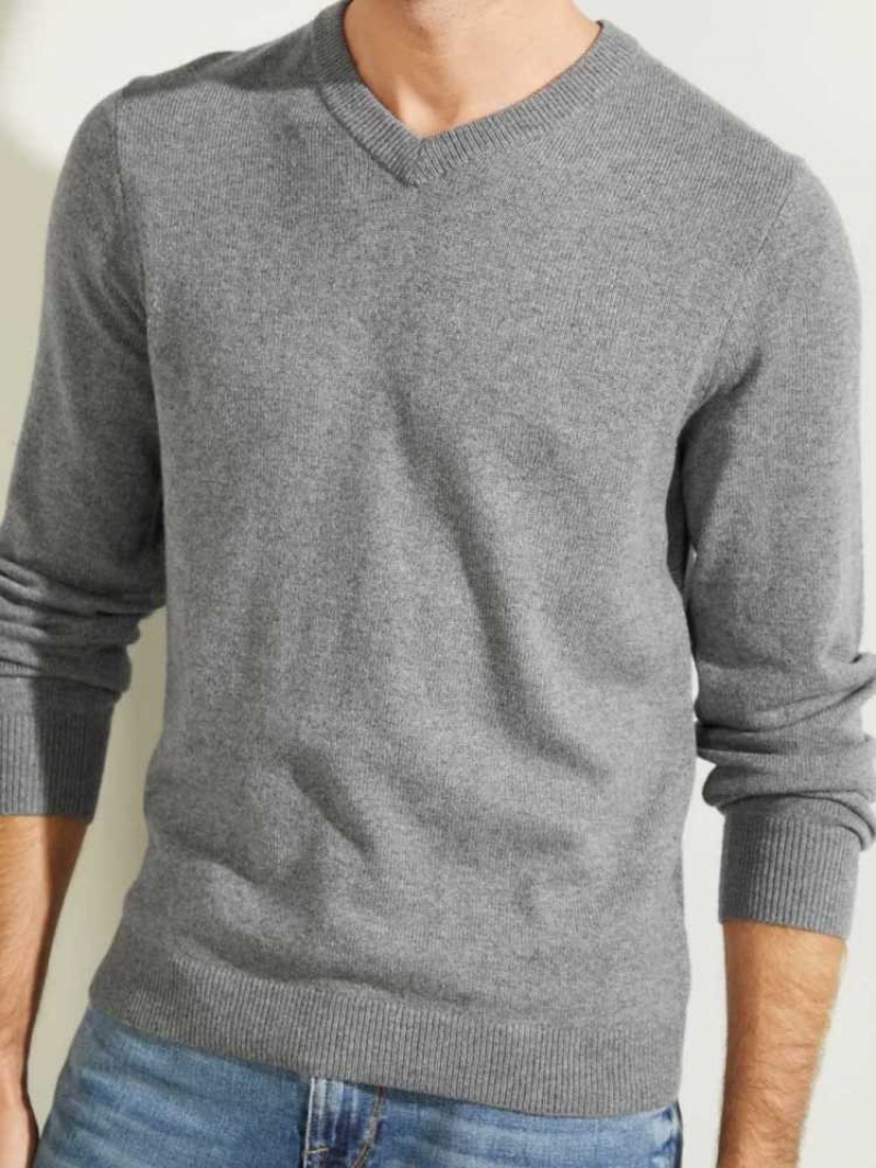 Men's Guess Owen V-Neck Sweaters Grey | 4502-YUDGQ