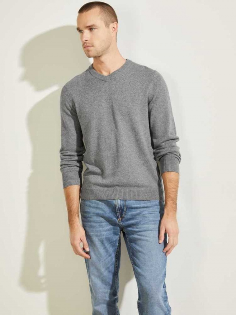 Men\'s Guess Owen V-Neck Sweaters Grey | 4502-YUDGQ
