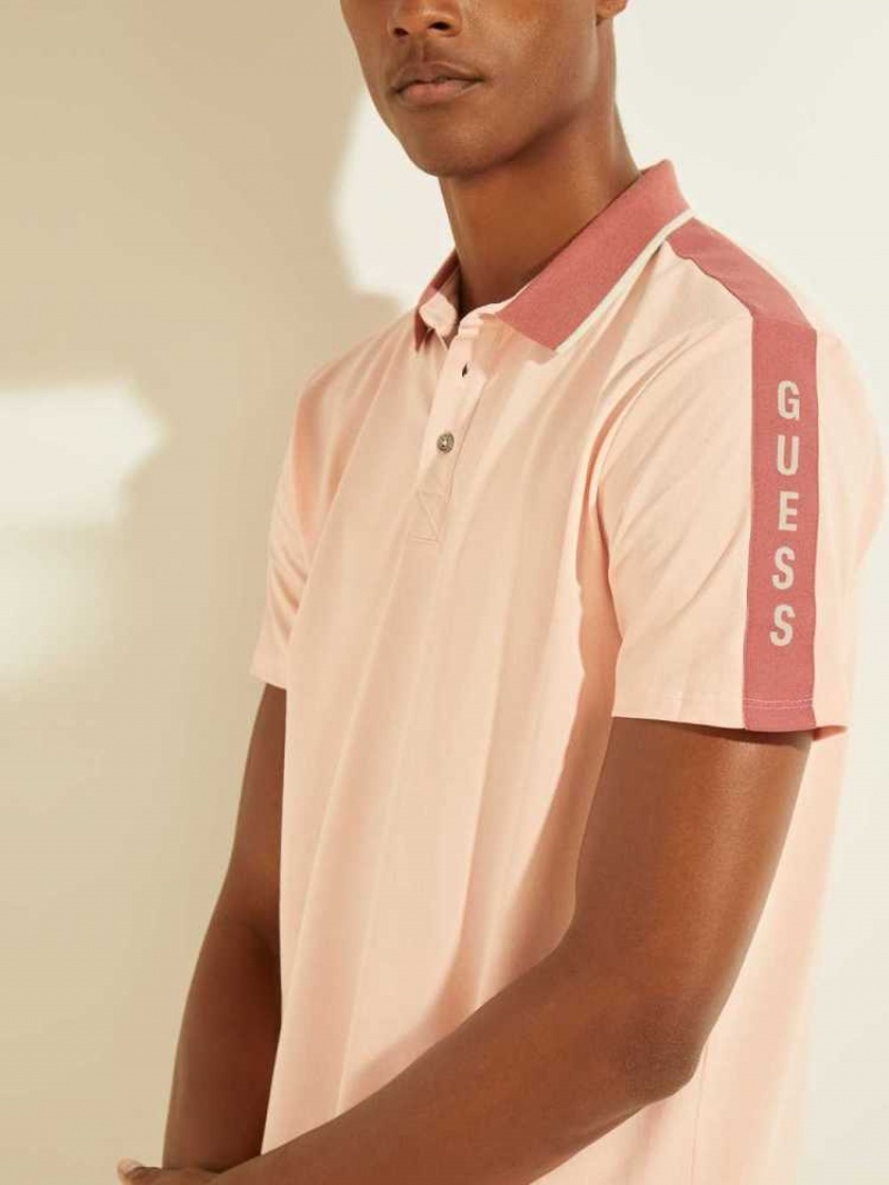 Men's Guess Pique Logo-Taping Polo Shirts Light Pink | 7123-BWZGQ