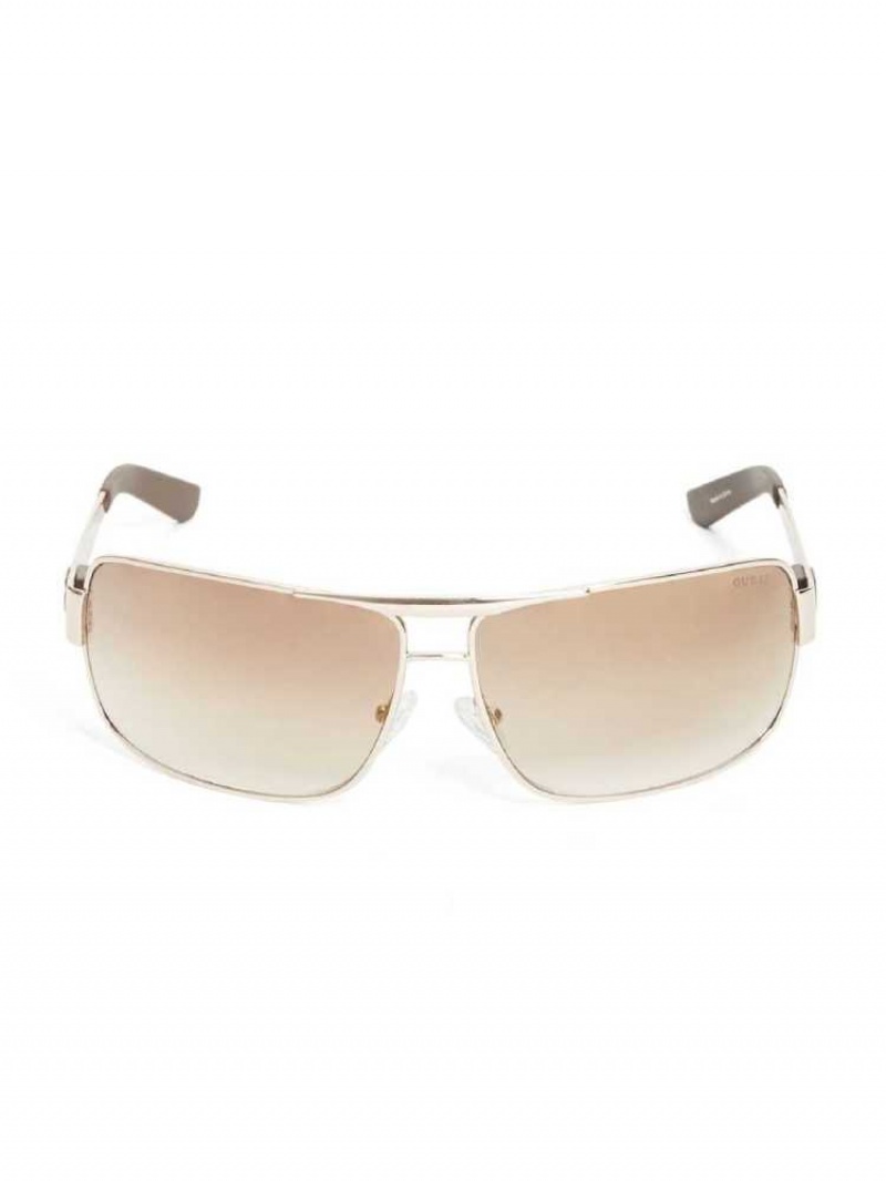 Men\'s Guess Ron Navigator Sunglasses Gold | 8437-IBXTU