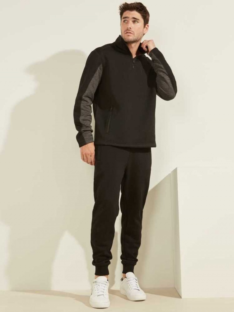 Men's Guess Runyon Fleece Half-Zip Pullover Black | 6019-GXMZR