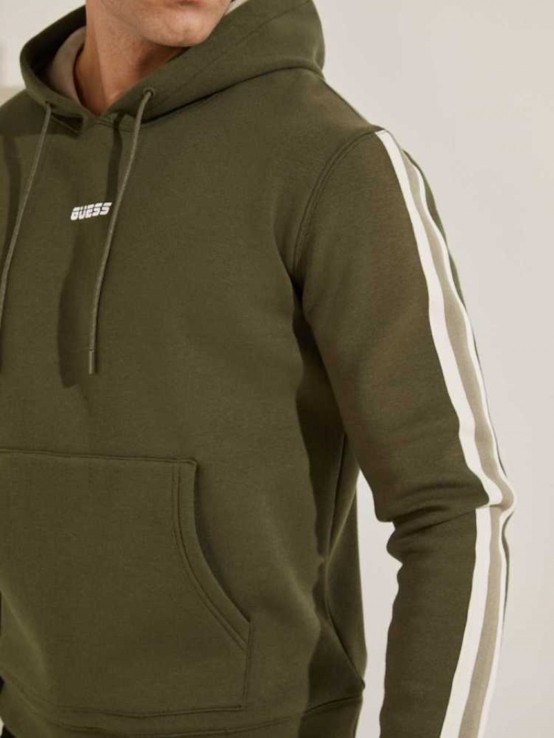 Men's Guess Side Stripe Hoodies Green | 1689-CEUMB