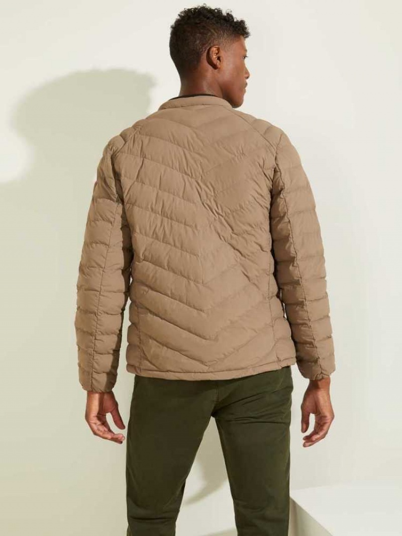 Men's Guess Slim Fit Puffer Jackets Brown | 5280-ODSWE
