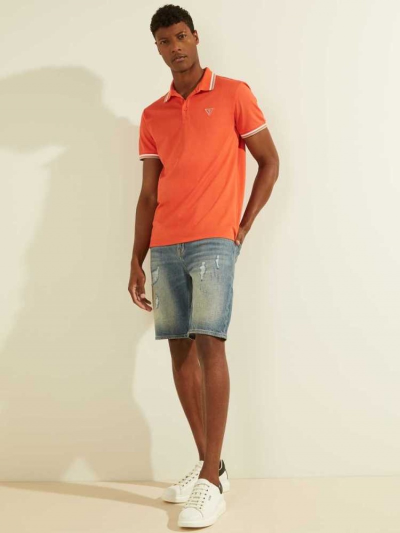 Men's Guess Sports Pique Logo Polo Shirts Orange | 0961-XZUCS