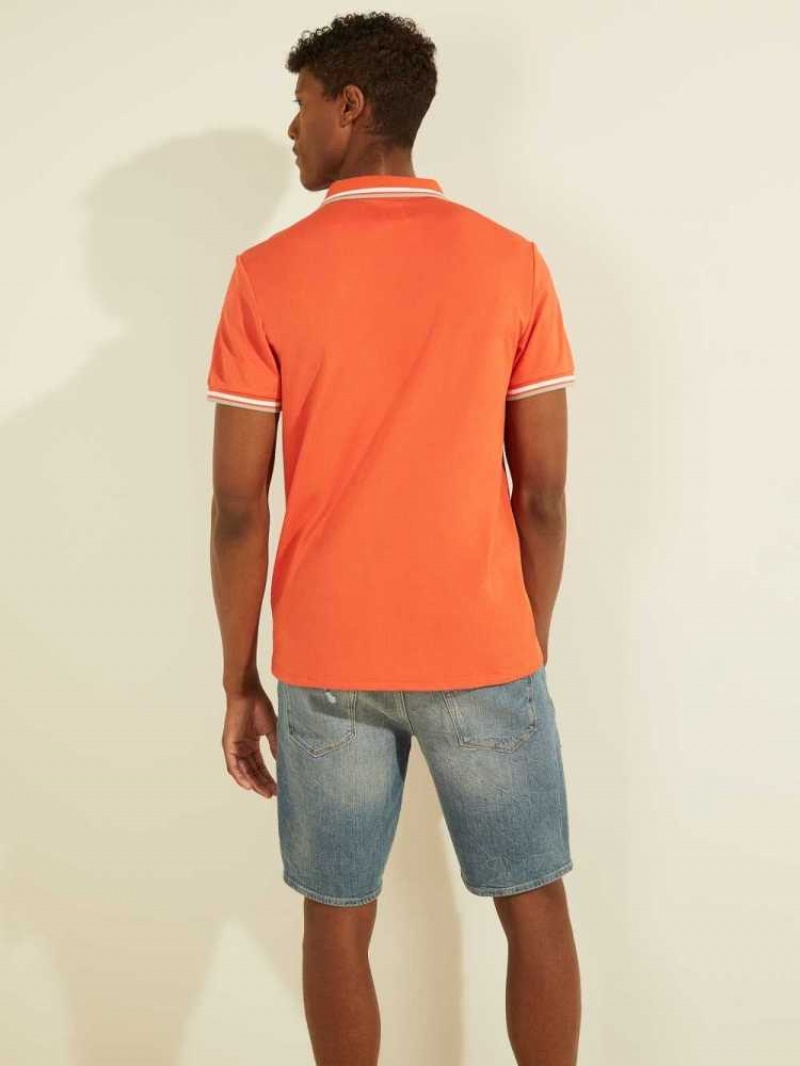 Men's Guess Sports Pique Logo Polo Shirts Orange | 0961-XZUCS
