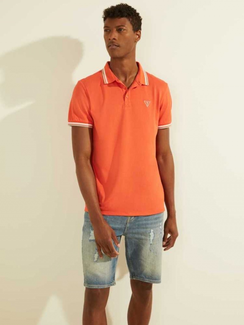 Men\'s Guess Sports Pique Logo Polo Shirts Orange | 0961-XZUCS