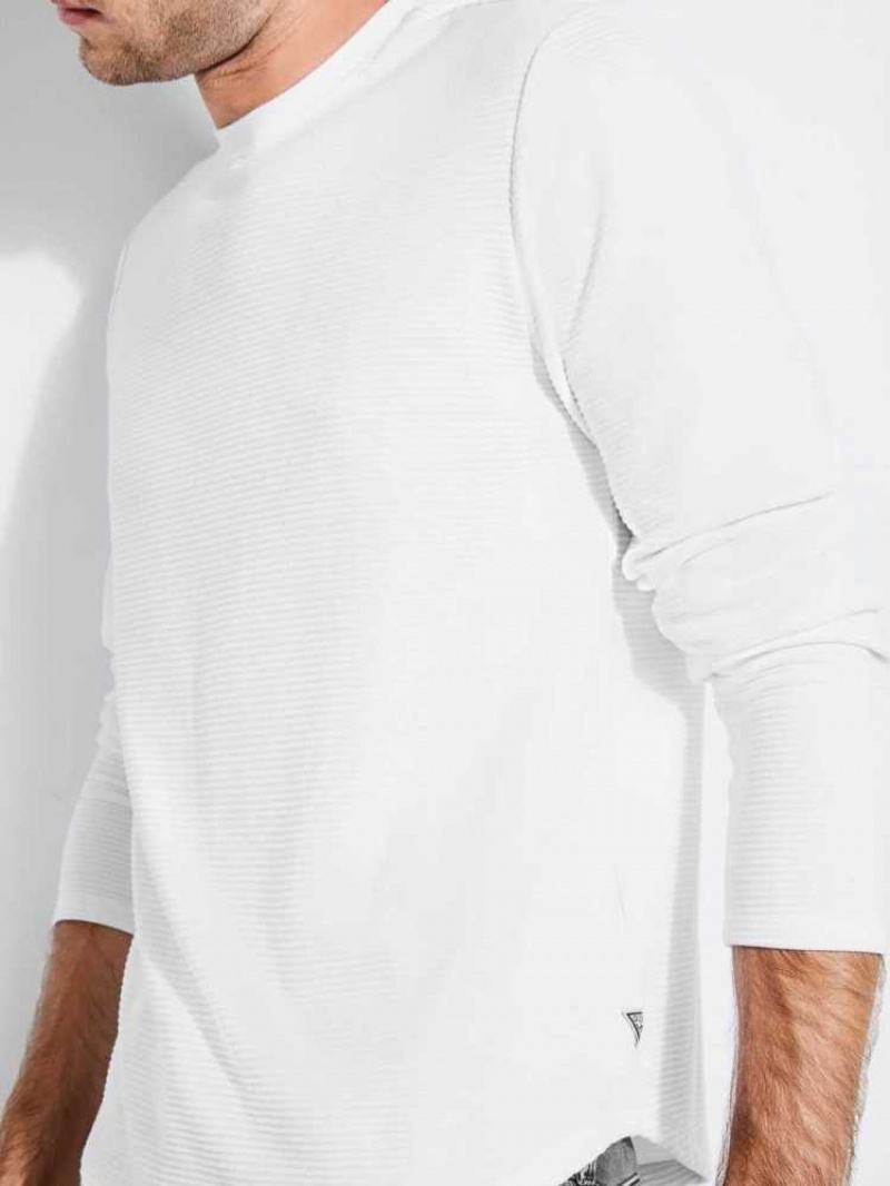 Men's Guess Textured Jersey Crewneck Sweatshirt White | 2097-XZBOA