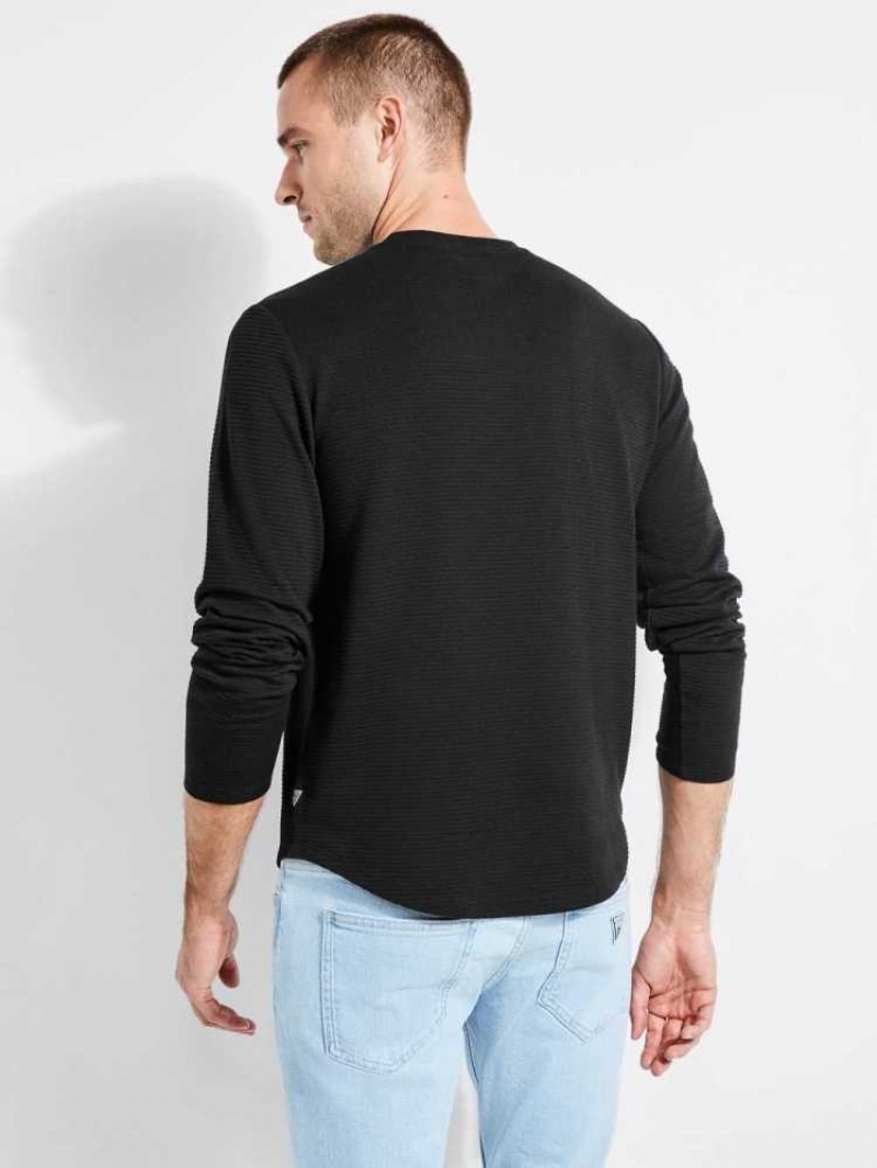 Men's Guess Textured Jersey Crewneck Sweatshirt Black | 8173-IEPWZ