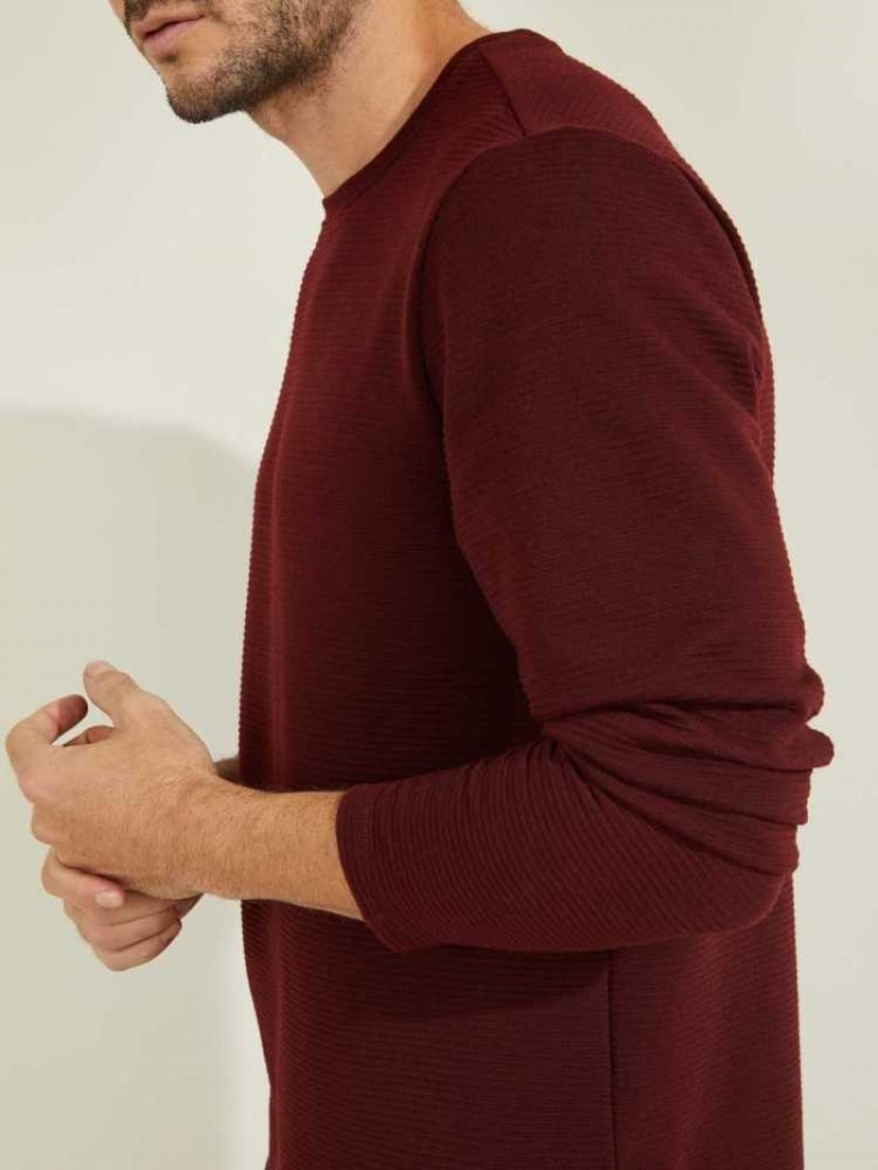 Men's Guess Textured Jersey Crewneck Sweatshirt Burgundy | 0524-SCUOA
