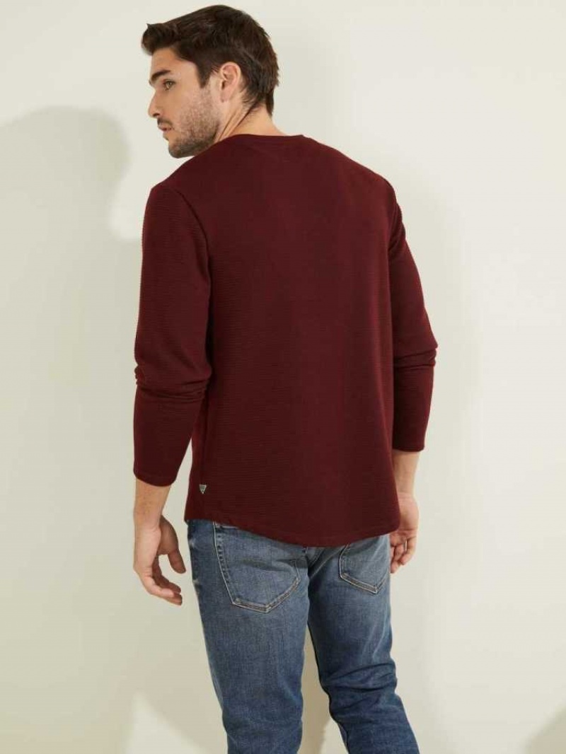Men's Guess Textured Jersey Crewneck Sweatshirt Burgundy | 0524-SCUOA