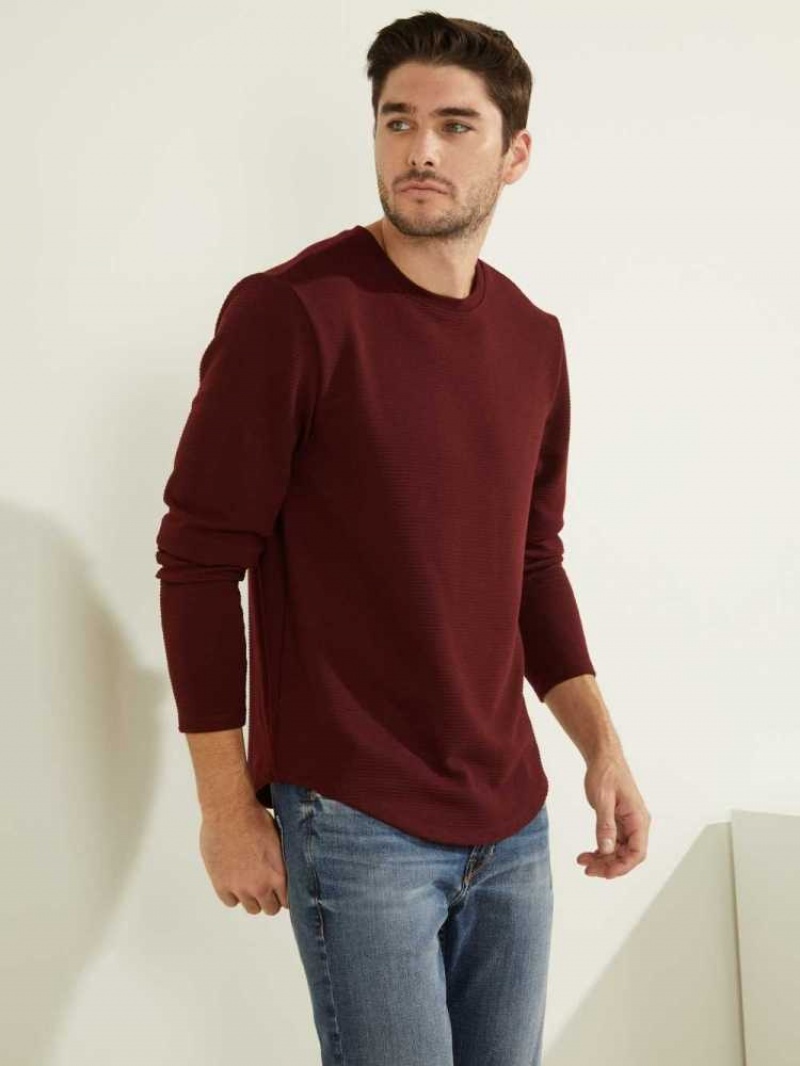 Men\'s Guess Textured Jersey Crewneck Sweatshirt Burgundy | 0524-SCUOA