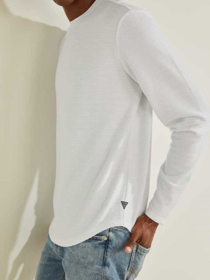 Men's Guess Textured Jersey Crewneck Sweatshirt White Multicolor | 3546-QNCDB