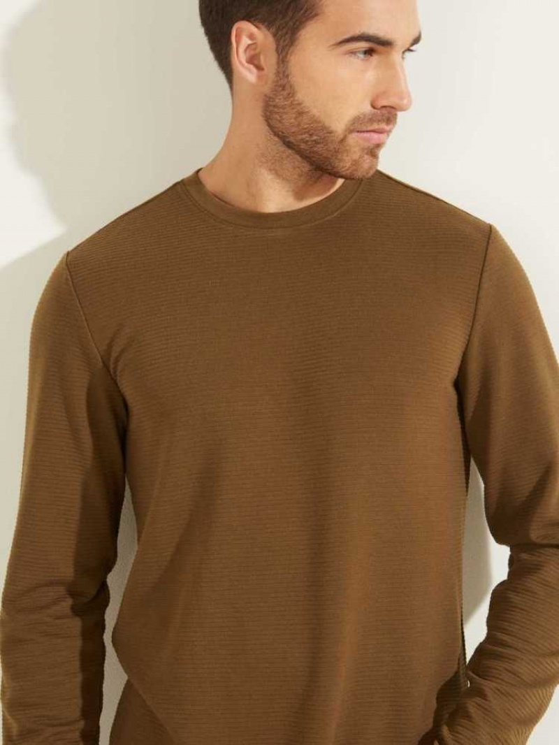 Men's Guess Textured Jersey Crewneck Sweatshirt Green | 7639-OWUKS