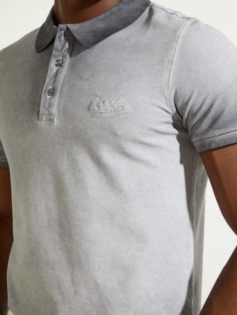 Men's Guess Wilbur Polo Shirts White Grey | 7809-TFUAL