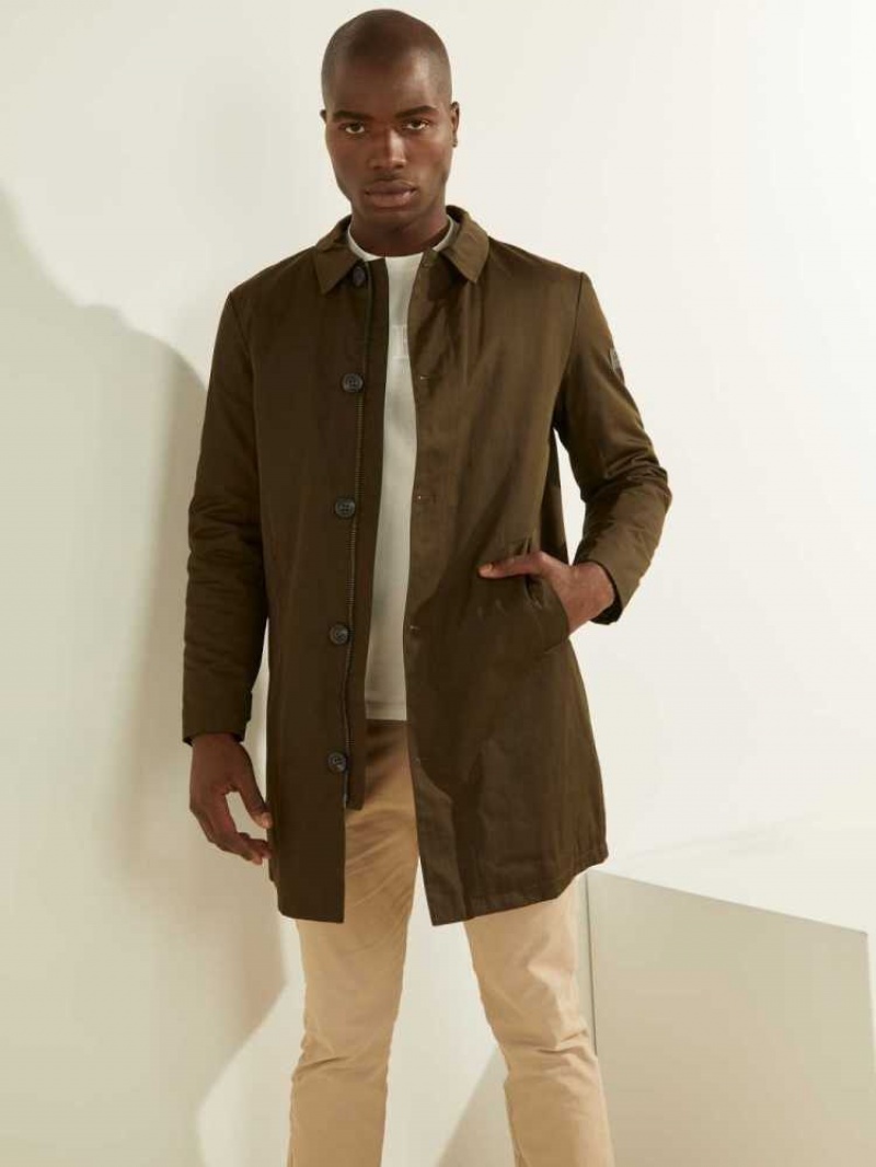 Men\'s Guess Zip-Up Raincoat Coats Green | 1592-DWSYC