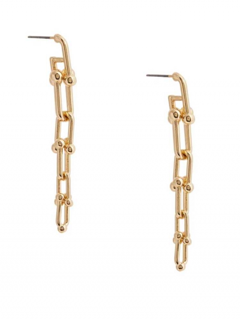 Women's Guess 14KT Ball Chain-Link Drop Earrings Gold | 9674-YFXON