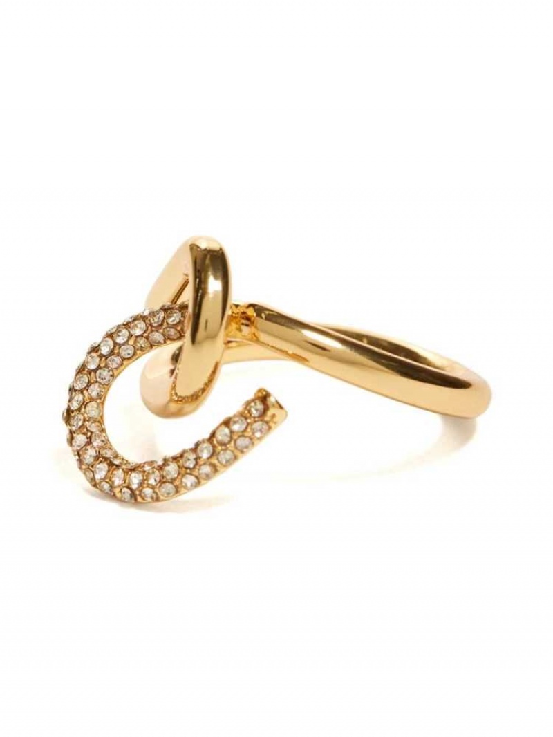 Women's Guess 14KT Plated Curve Statement Ring - Size 7 Ring Gold | 2574-EYTQC
