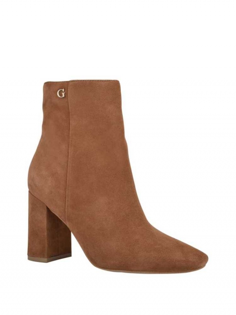Women\'s Guess Adelia Faux-Suede Ankle Booties Brown | 5940-FEHQS