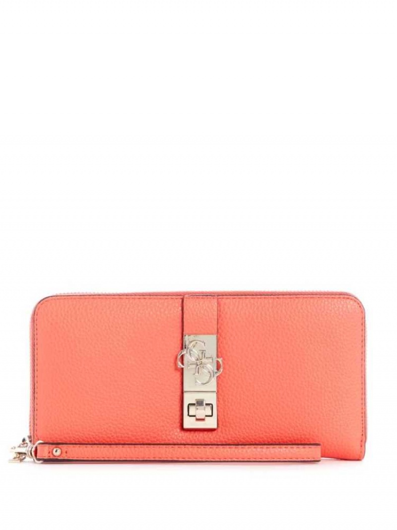 Women\'s Guess Albury Large Zip-Around Wallets Coral | 9307-RWHFB