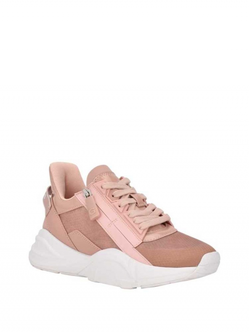 Women\'s Guess Bailian Side-Zip Sneakers Light Pink | 1604-QXVBY