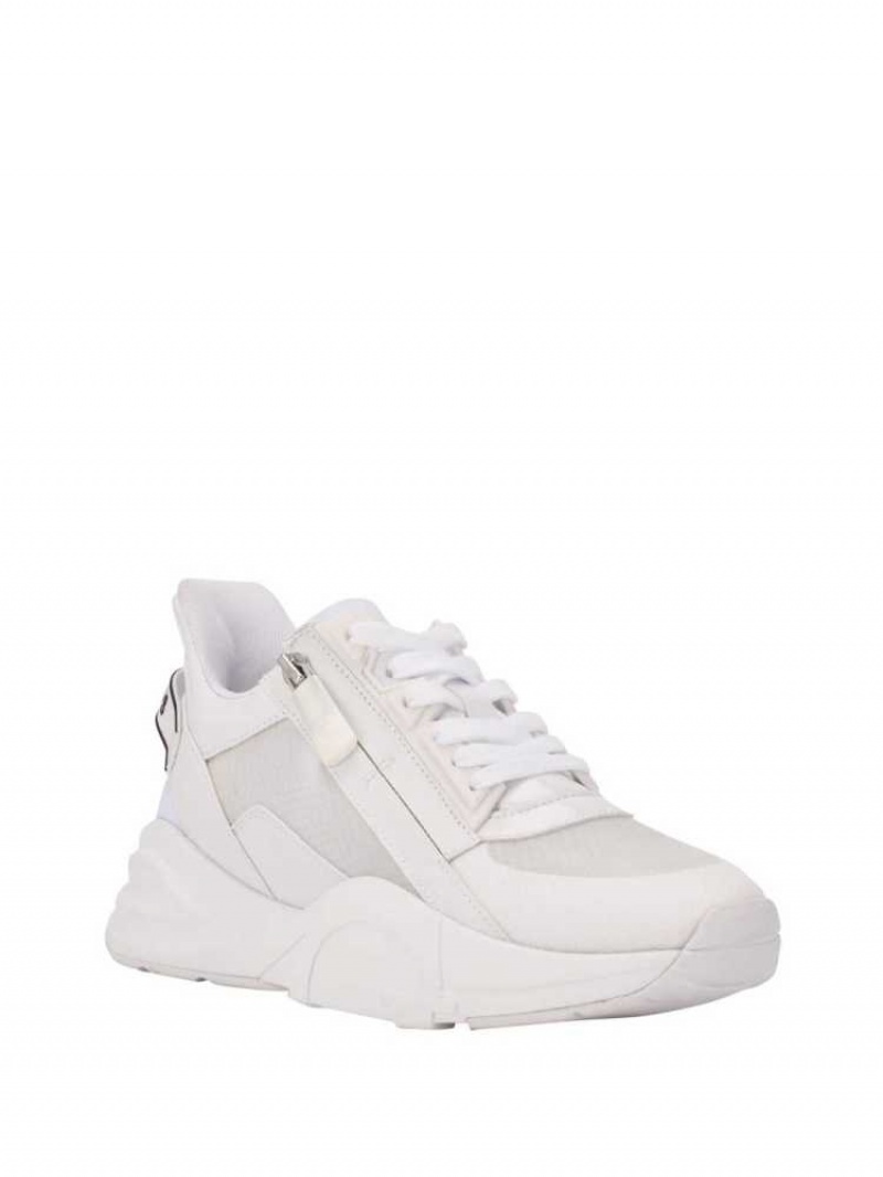 Women\'s Guess Bailian Side-Zip Sneakers White | 3567-CZPXV