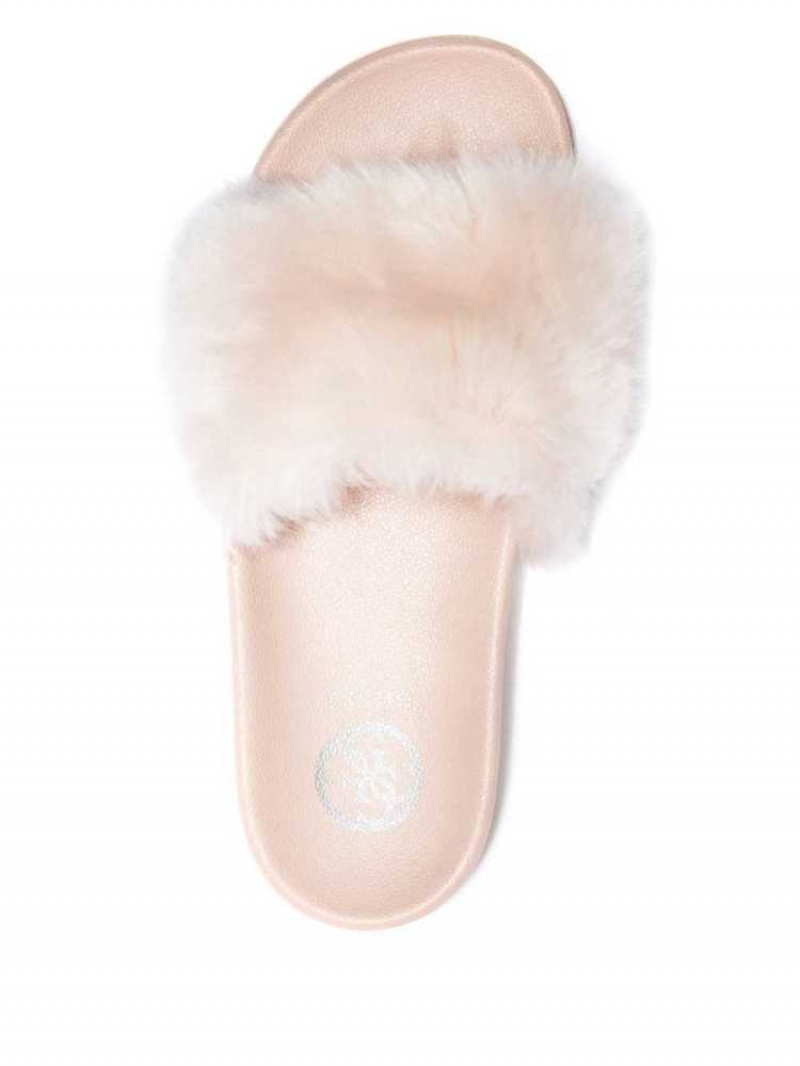 Women's Guess Buffie Leopard Faux-Fur Slide Slide Sandals Light Pink | 4861-UDEGM