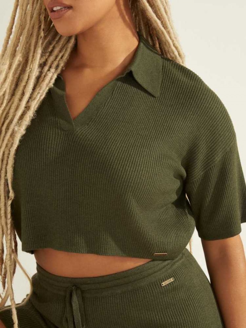 Women's Guess Charli Oversized Polo Sweaters Green | 1203-MGWLC