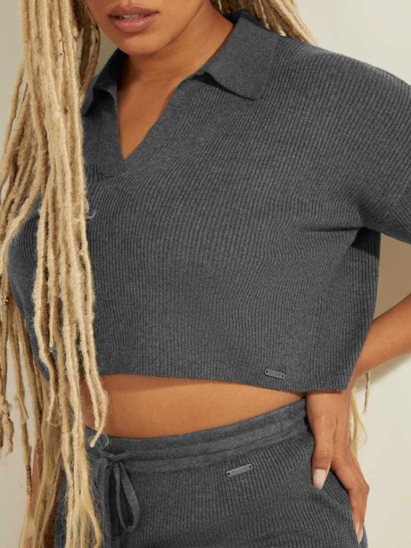 Women's Guess Charli Oversized Polo Sweaters Dark Grey | 4625-UQKCD