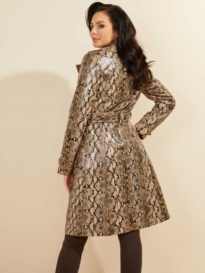 Women's Guess Chrissie Trench Coats Snake | 1230-IRGFJ