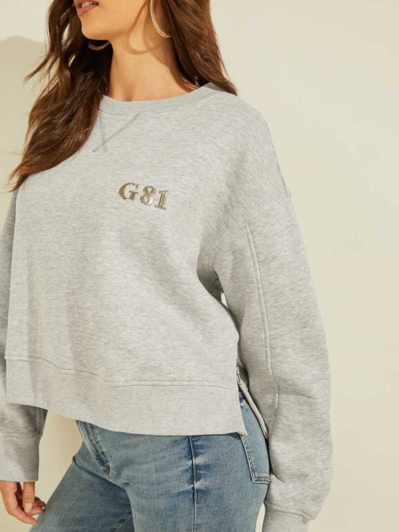 Women's Guess Cintia Logo Crewneck Sweatshirt Light Grey | 5608-TUGAE