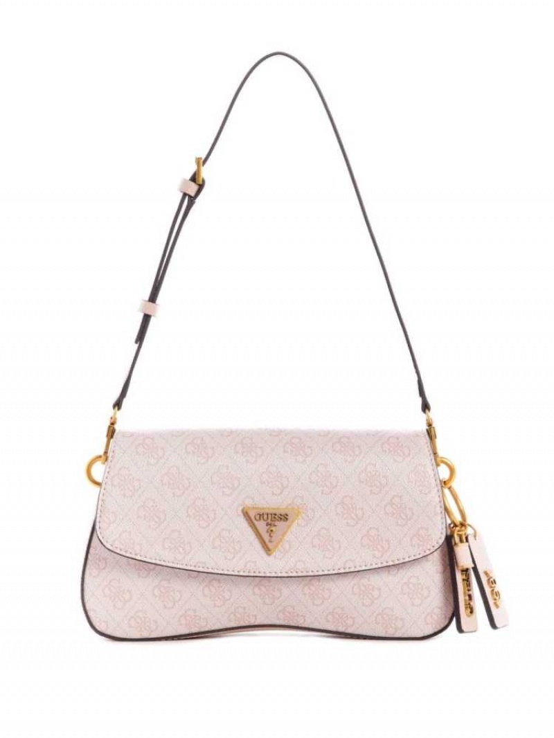 Women\'s Guess Cordelia Logo Flap Shoulder Bags Pink White | 0317-KRAQF