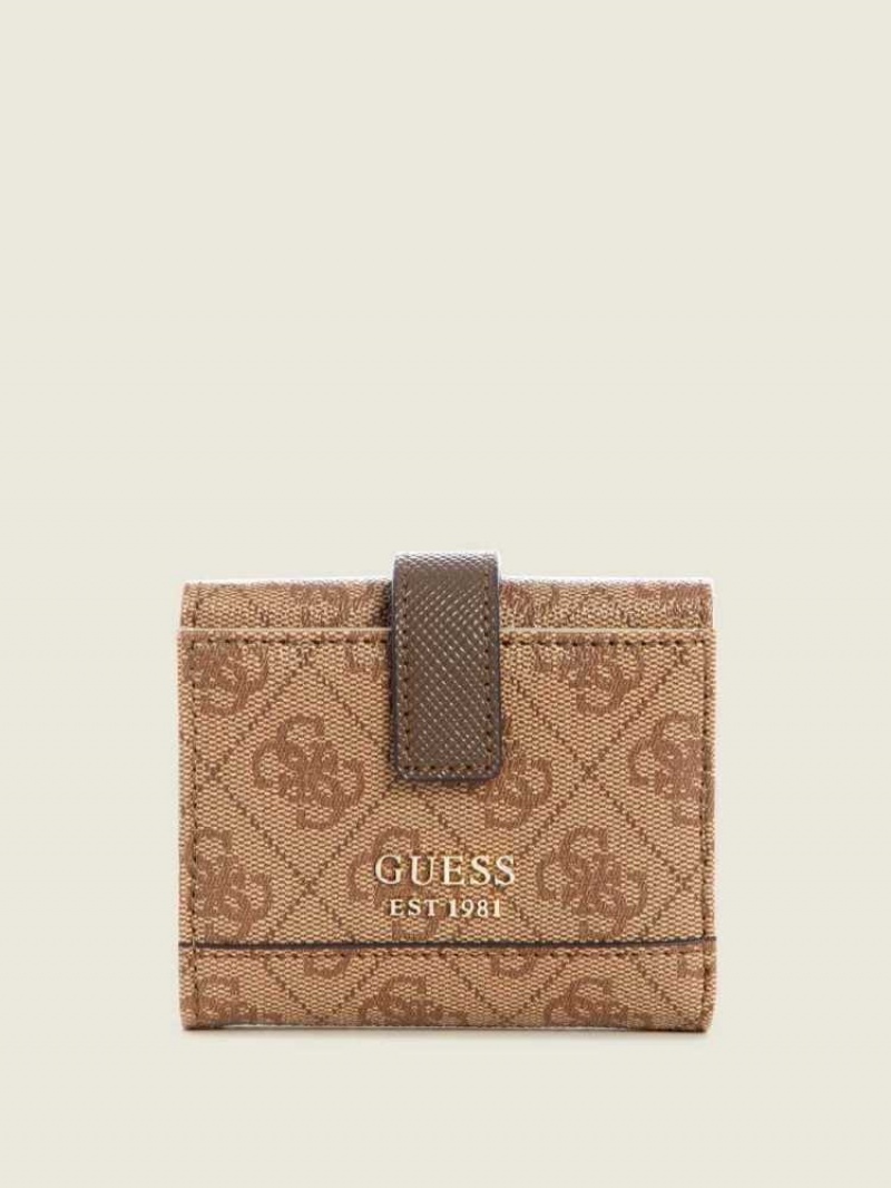 Women\'s Guess Cordelia Logo Small Trifold Wallets Brown | 3259-DIOPF