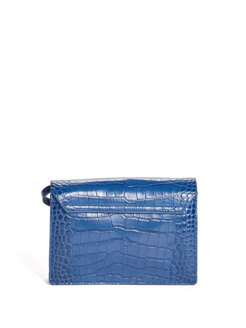 Women's Guess Crocodile Crossbody Flap Handbags Blue Multicolor | 7930-NDRFG