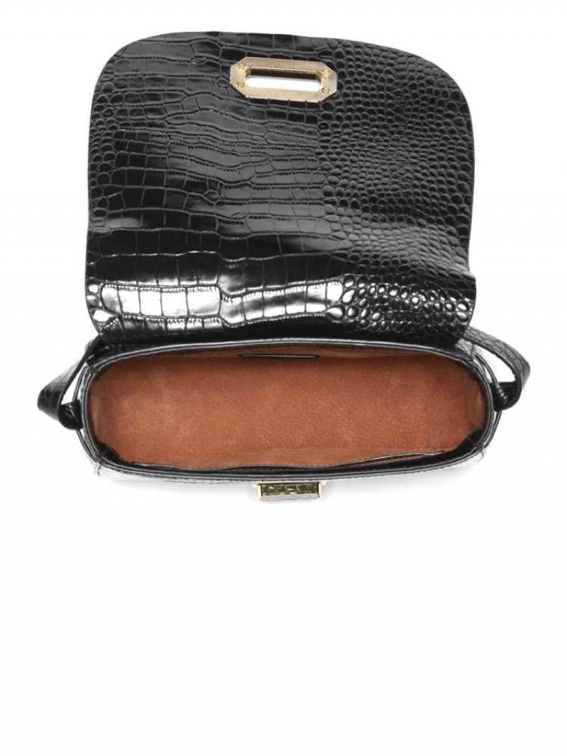 Women's Guess Crocodile Saddle Handbags Black | 0941-AJSRE