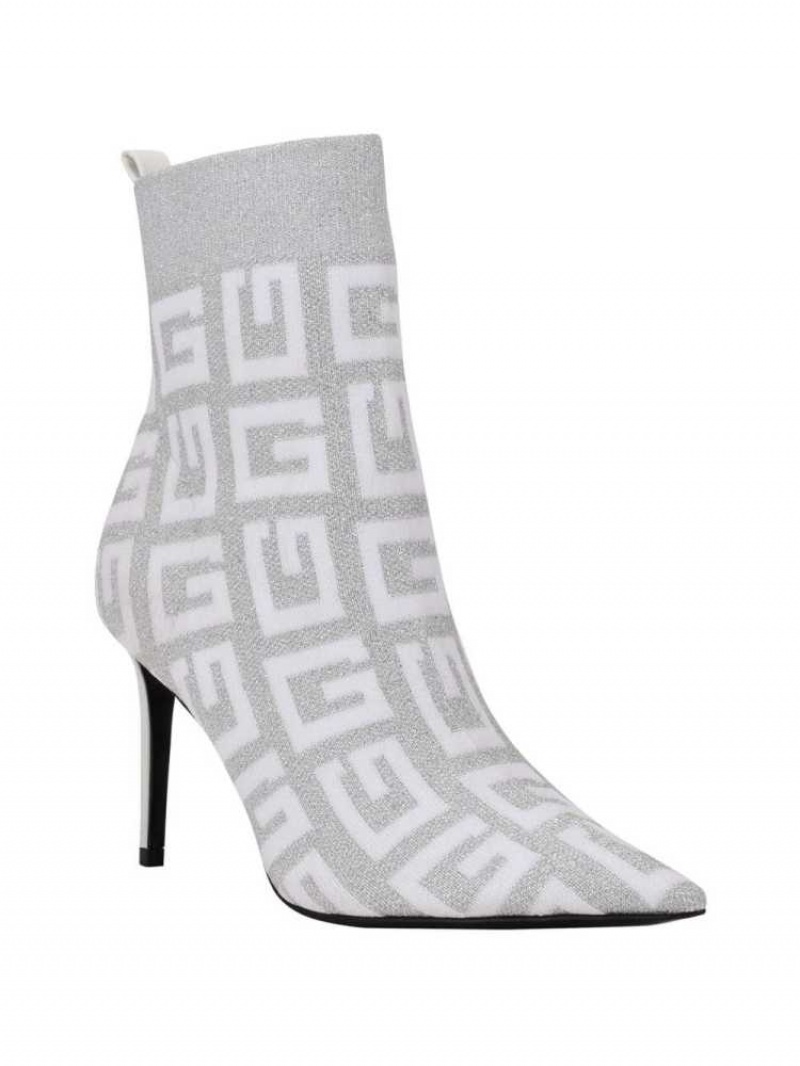 Women\'s Guess Dallyca G-Logo Sock Booties Silver | 3941-UYPZF