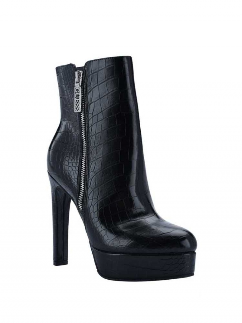 Women\'s Guess Dejah Croc Platform Booties Black | 4906-SCKZU