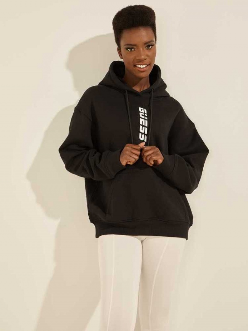 Women\'s Guess Eco Alisha Hooded Sweatshirt Black | 4852-LETQK